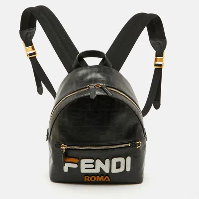 Pre-owned Fendi X Fila Brown Zucca Coated Canvas Mini Mania Backpack In Black