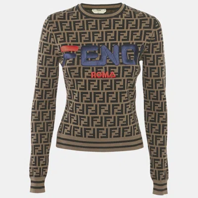 Pre-owned Fendi X Fila Brown Zucca Jacquard Knit Pullover S