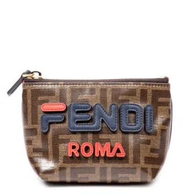 Pre-owned Fendi X Fila Collab Zippy Coin Pouch In Brown