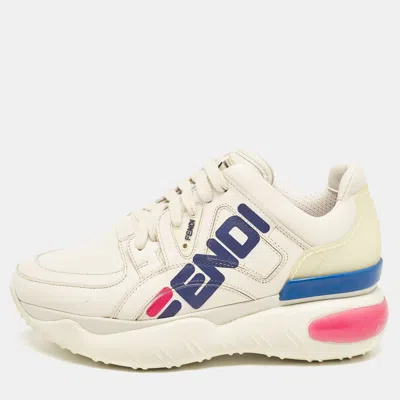 Pre-owned Fendi X Fila Cream Leather Fila Mania Platform Sneakers 35.5