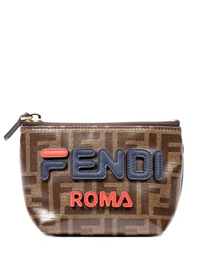 Pre-owned Fendi X Fila Logo Pouch In Brown