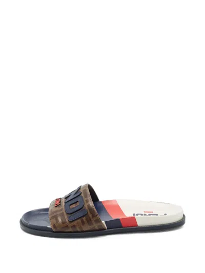 Pre-owned Fendi X Fila Mania Ff-pattern Sandals In Brown