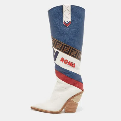 Pre-owned Fendi X Fila Multicolor Leather Mania Ff 1974 Knee Length Boots Size 39