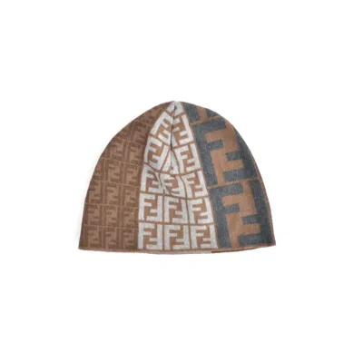 Pre-owned Fendi X Hat Fendi Hat Wool Monogram Zucca Ff Brown Grey