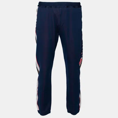 Pre-owned Fendi X Hey Reilly Blue Jersey Logo Tape Trimmed Trackpants L