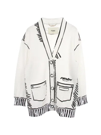 Pre-owned Fendi X Joshua Vides 2010s Illustrated Cardigan In White