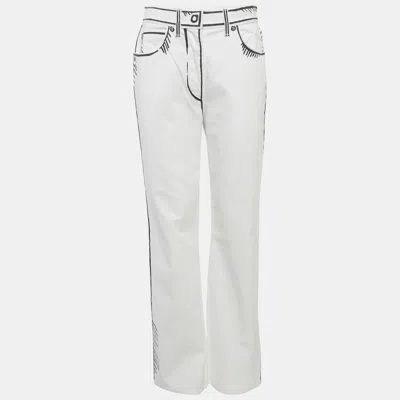 Pre-owned Fendi X Joshua Vides White Printed Denim Jeans M/waist 28"