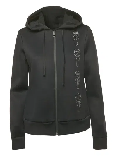 Pre-owned Fendi X Karl Lagerfeld Graphic-print Zip-up Hoodie In Black