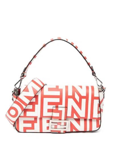 Pre-owned Fendi X Marc Jacobs Baguette Logo-print Shoulder Bag In White