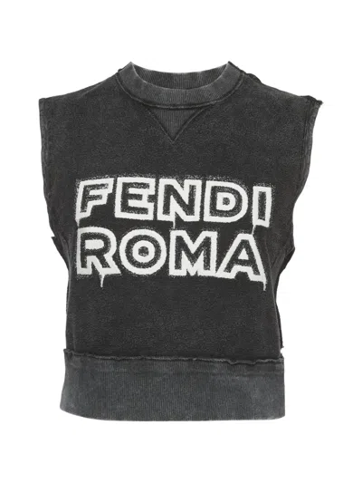 Pre-owned Fendi X Marc Jacobs Logo-embroidered Cropped Top In Grey