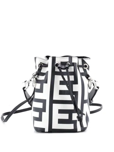 Pre-owned Fendi X Marc Jacobs Mon Tresor Printed Leather Mini Bucket Bag In Black