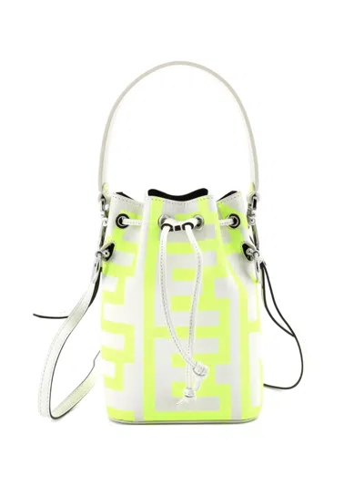 Pre-owned Fendi X Marc Jacobs Mon Tresor Printed Leather Mini Bucket Bag In Gray