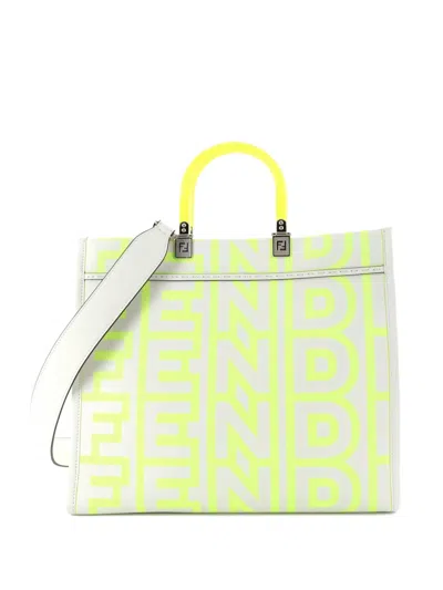 Pre-owned Fendi X Marc Jacobs Sunshine Shopper Printed Leather Medium Tote Bag In Gray