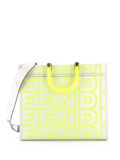 Pre-owned Fendi X Marc Jacobs Sunshine Shopper Printed Leather Medium Tote Bag In Gray