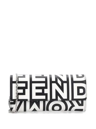 Pre-owned Fendi X Marc Jacobs Wallet On Chain Printed Leather Crossbody Bag In Black