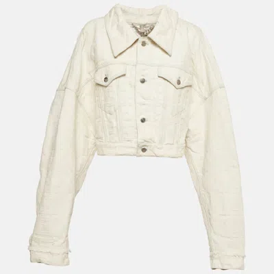 Pre-owned Fendi X Marc Jacobs White Logo Distressed Denim Cropped Jacket S
