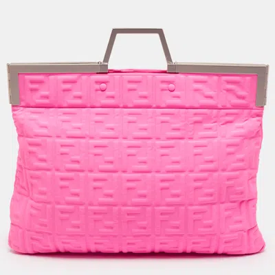 Pre-owned Fendi X Nicki Minaj Prints On Neon Pink Ff Neoprene Catwalk Shopper Tote