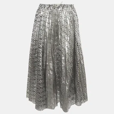 Pre-owned Fendi X Nicki Minaj Silver Monogram Synthetic Midi Skirt M
