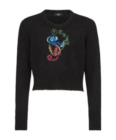 Fendi X Noel Fielding Abstract-print Jumper In Black