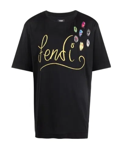 Fendi X Noel Fielding Logo-embroidered T-shirt In Black