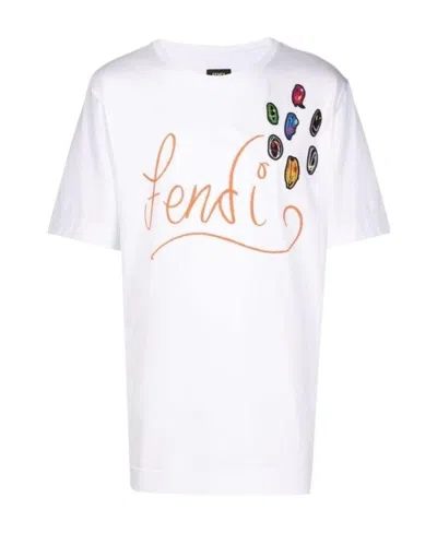 Fendi X Noel Fielding Logo-embroidered T-shirt In White