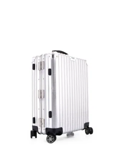 Pre-owned Fendi X Rimowa Cabin Trolley Zucca Aluminum Travel Bag In Silver