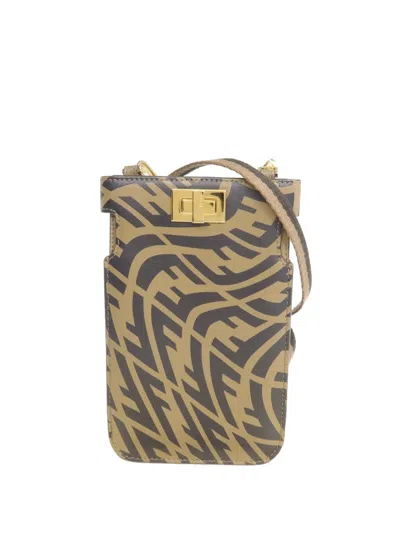 Pre-owned Fendi X Sarah Coleman Vertigo Peek-a-phone Crossbody Bag In Neutral