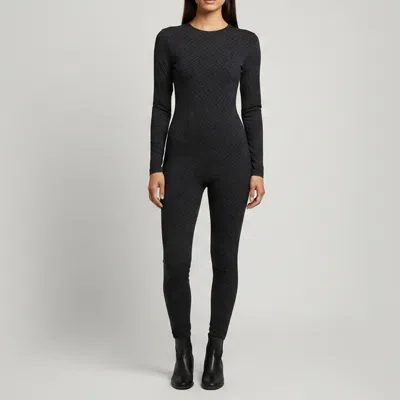 Pre-owned Fendi X Skims Black Monogram Jersey Long Sleeve Bodysuit L