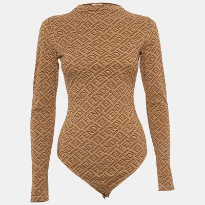 Pre-owned Fendi X Skims Brown Monogram Jersey Bodysuit M