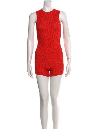 Pre-owned Fendi X Skims Crew Neck Romper W/ Tags In Red