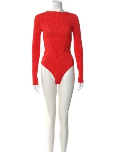Pre-owned Fendi X Skims Graphic Print Bateau Neckline Bodysuit W/ Tags In Red