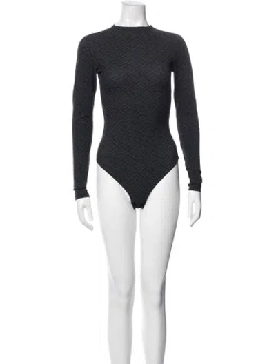 Pre-owned Fendi X Skims Graphic Print Crew Neck Bodysuit In Black