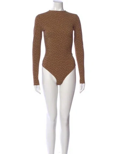 Pre-owned Fendi X Skims Graphic Print Crew Neck Bodysuit In Neutral