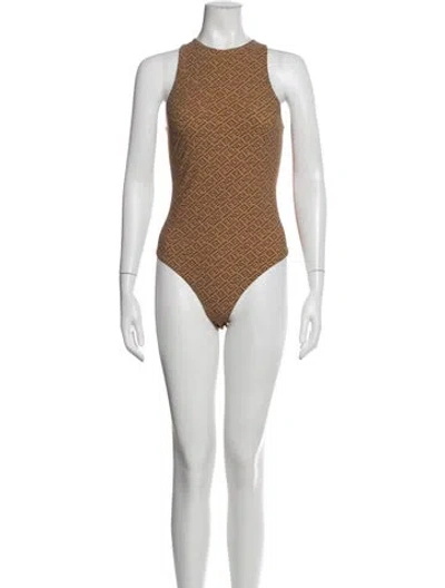 Pre-owned Fendi X Skims Graphic Print Crew Neck Bodysuit In Neutral
