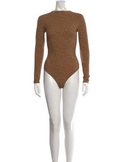 Pre-owned Fendi X Skims Graphic Print Crew Neck Bodysuit In Neutral