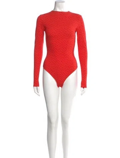 Pre-owned Fendi X Skims Graphic Print Crew Neck Bodysuit In Orange