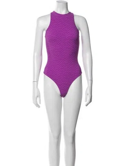 Pre-owned Fendi X Skims Graphic Print Crew Neck Bodysuit In Purple