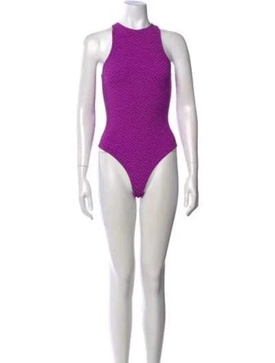 Pre-owned Fendi X Skims Graphic Print Crew Neck Bodysuit In Purple