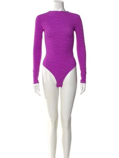 Pre-owned Fendi X Skims Graphic Print Crew Neck Bodysuit W/ Tags In Purple