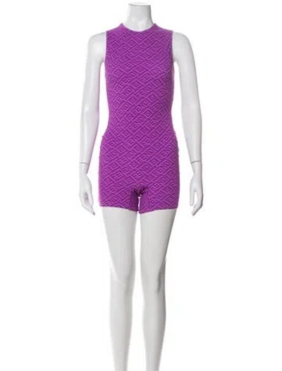 Pre-owned Fendi X Skims Graphic Print Crew Neck Romper In Purple