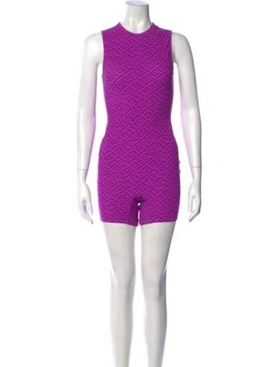 Pre-owned Fendi X Skims Graphic Print Crew Neck Romper In Purple
