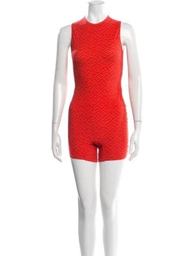 Pre-owned Fendi X Skims Graphic Print Crew Neck Romper In Red