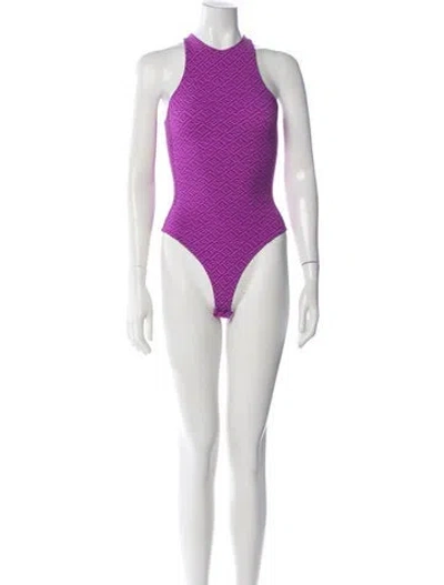 Pre-owned Fendi X Skims Graphic Print Halterneck Bodysuit In Purple