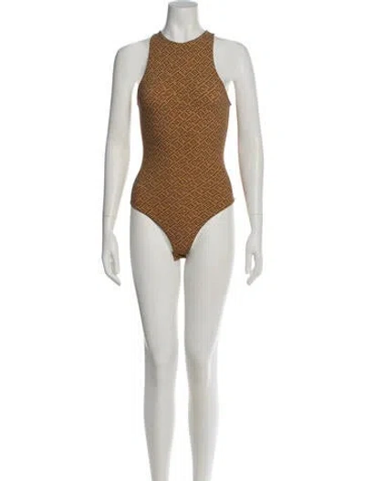 Pre-owned Fendi X Skims Graphic Print Mock Neck Bodysuit In Multi