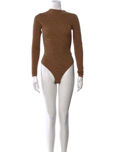 Pre-owned Fendi X Skims Graphic Print Mock Neck Bodysuit In Neutral