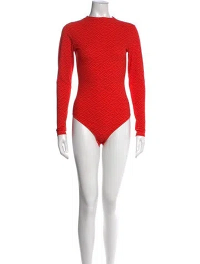 Pre-owned Fendi X Skims Graphic Print Mock Neck Bodysuit In Orange