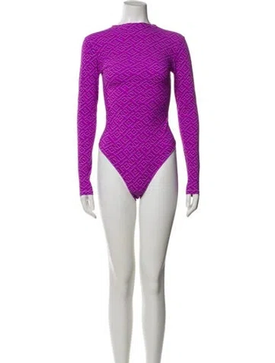 Pre-owned Fendi X Skims Graphic Print Mock Neck Bodysuit In Purple