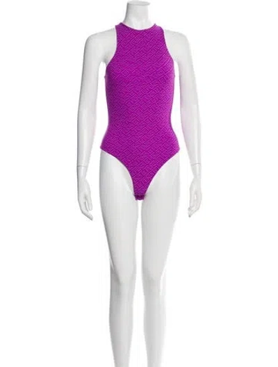 Pre-owned Fendi X Skims Graphic Print Mock Neck Bodysuit In Purple