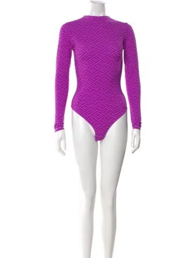 Pre-owned Fendi X Skims Graphic Print Mock Neck Bodysuit In Purple