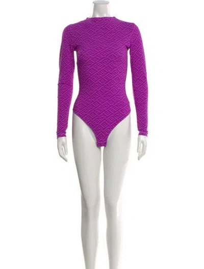 Pre-owned Fendi X Skims Graphic Print Mock Neck Bodysuit In Purple